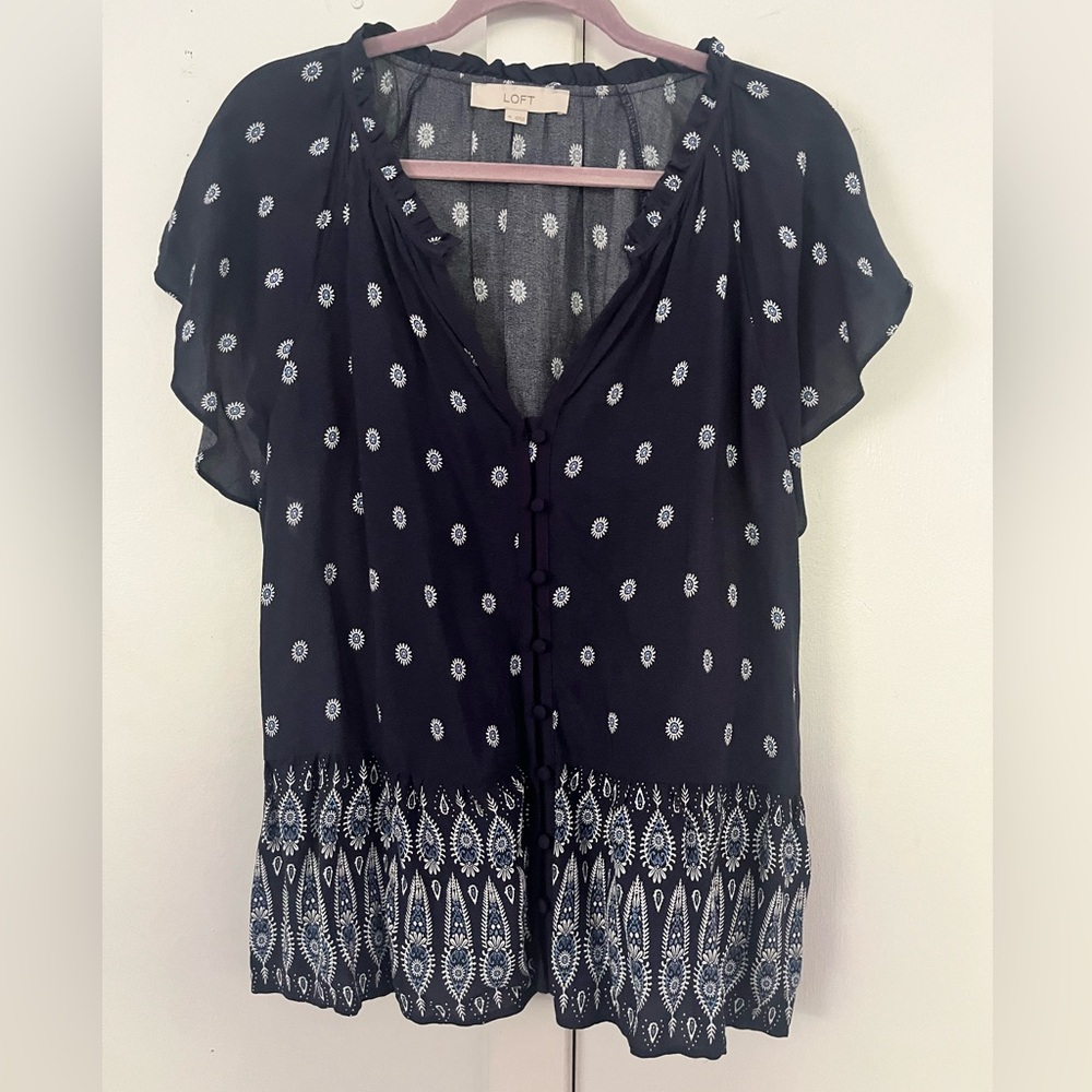 LOFT // Blue Floral Boho Blouse